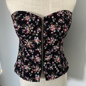 Black flowered strapless top by London Jean in EUC